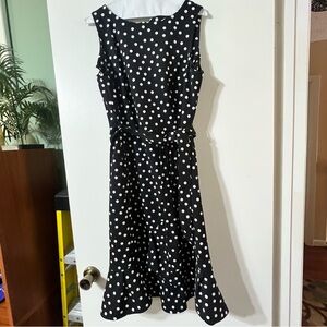 Calvin Klein Black and White Ruffled Tie Front Midi Dress